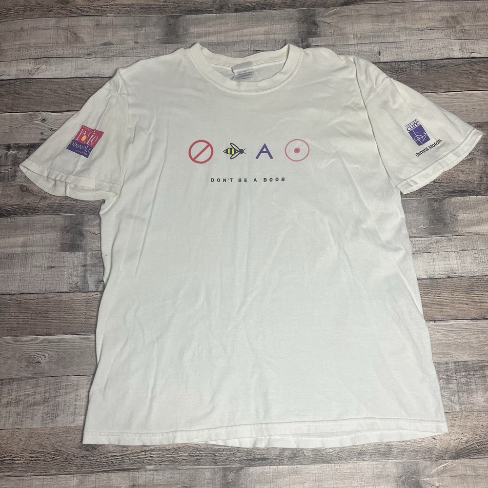 Rosie O Donnell Shirt Size XL White Vintage 90s Don't Be A Boob Mammogram Tee